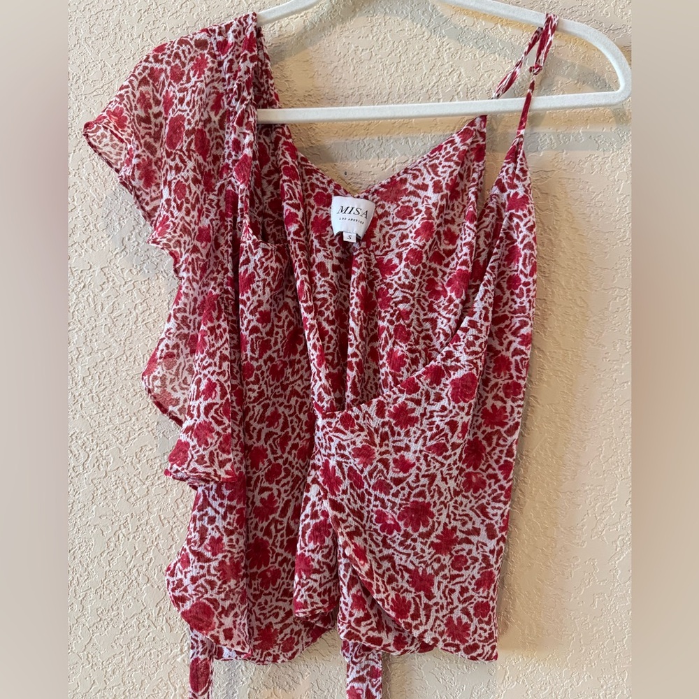 Misa Los Angeles Estee Top in a red and white floral print. Size S